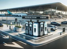 Dall·e 2024 06 03 14.40.52 A Modern Hydrogen Refueling Station At Cologne Bonn Airport In Germany, With Sleek, Futuristic Design Elements. The Station Features Hydrogen Tanks An