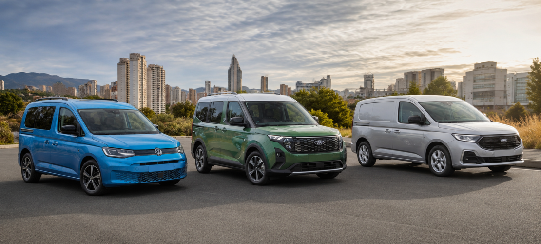 Volkswagen Caddy eHybrid contra Ford Tourneo y Transit Connect PHEV: las furgonetas híbridas enchufables que cambian la compra familiar y profesional