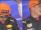 La increíble reacción de Verstappen al ser empapado de agua por Ricciardo