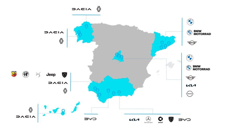 Mapa Concesionarios Y Marcas Caetano Retail España